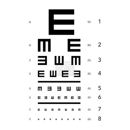 Illustration for E chart Eye Test Chart tumbling medical illustration. line vector sketch style outline isolated on white background. Vision test board optometrist ophthalmic test for visual examination - Royalty Free Image