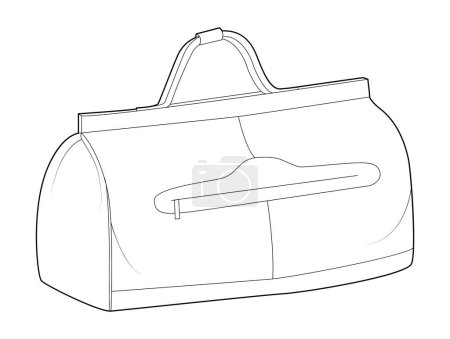 Illustration for Gladstone Bag bowling silhouette. Fashion accessory technical illustration. Vector satchel front 3-4 view for Men, women, unisex style, flat handbag CAD mockup sketch outline isolated - Royalty Free Image