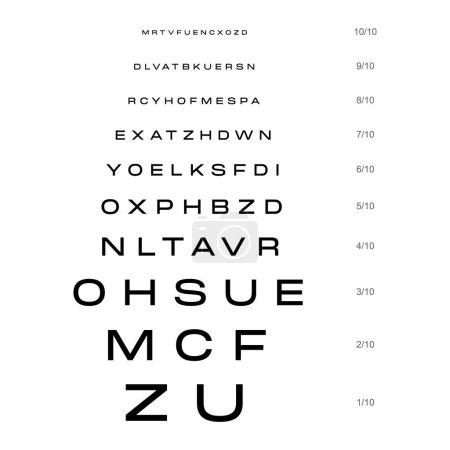Illustration for Monoyer chart Eye Test Chart medical illustration. line vector sketch style outline isolated on white background. Vision test board optometrist test for visual examination Checking optical glasses - Royalty Free Image