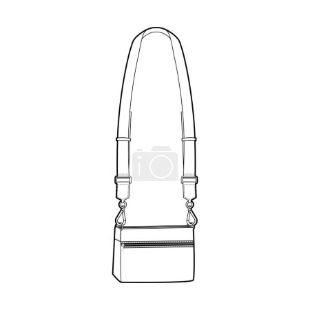 Illustration for Cross-Body Pouch Bag with removable strap options box silhouette. Fashion accessory technical illustration. Vector satchel front 3-4 view for Men, women, unisex style, flat handbag CAD mockup sketch - Royalty Free Image