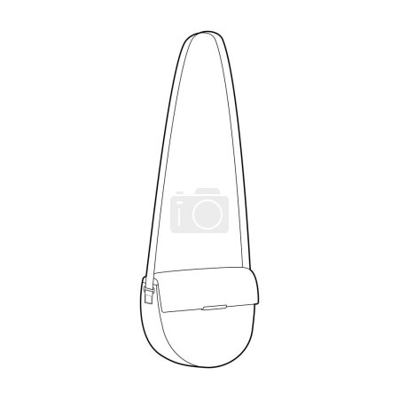 Illustration for Saddle Cross-Body Bag with curved lines. Fashion accessory technical illustration. Vector satchel front 3-4 view for Men, women, unisex style, flat handbag CAD mockup sketch outline isolated - Royalty Free Image