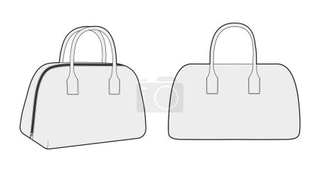 Illustration for Bowling Tote silhouette bag. Fashion accessory technical illustration. Vector satchel front 3-4 view for Men, women, unisex style, flat handbag CAD mockup sketch outline isolated - Royalty Free Image