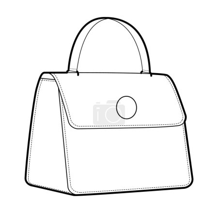 Illustration for Carry Mini Bag silhouette bag. Fashion accessory technical illustration. Vector satchel front 3-4 view for Men, women, unisex style, flat handbag CAD mockup sketch outline isolated - Royalty Free Image