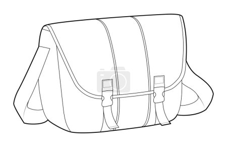 Illustration for Courier Messenger Bag silhouette. Fashion accessory technical illustration. Vector satchel front 3-4 view for Men, women, unisex style, flat handbag CAD mockup sketch outline isolated - Royalty Free Image