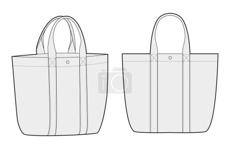 Beach Tote oversized silhouettes, carryall functionality bag. Fashion accessory technical illustration. Vector satchel front 3-4 view for Men, women, unisex style, flat handbag CAD mockup sketch