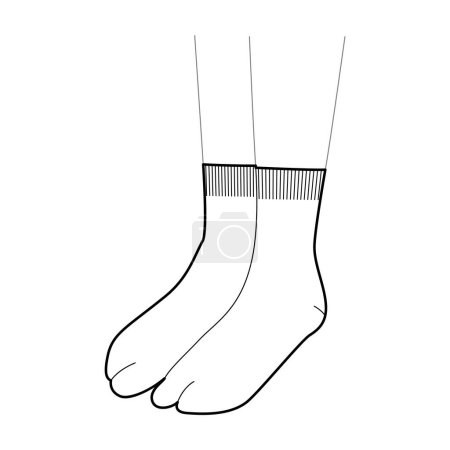 Tabi Thong Socks hosiery low cut ankle length. Fashion accessory clothing technical illustration stocking. Vector 3-4 view for Men, women, unisex style, flat template CAD mockup outline on white