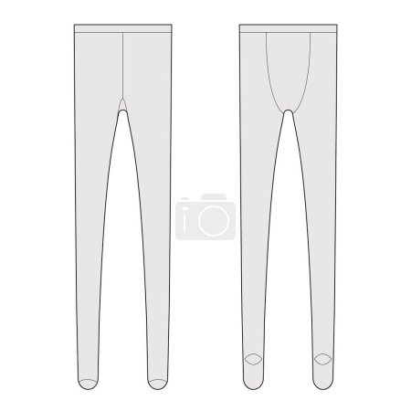Tights Pantyhose, high rise. Fashion accessory clothing technical illustration stocking. Vector front, back view for Men, women, unisex style, flat template CAD mockup sketch outline isolated on white