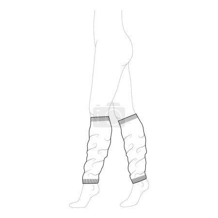 Loose Socks footless hosiery knee high length. Fashion accessory clothing technical illustration stocking. Vector, side view for Men, women, unisex style, flat template mockup sketch outline isolated