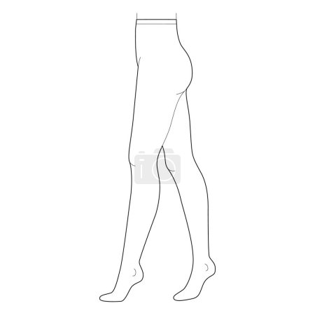 Tights Pantyhose on legs, high rise. Fashion accessory clothing technical illustration stocking. Vector side view for Men, women, unisex style flat template CAD mockup sketch outline isolated on white