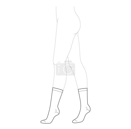 Set of stocking hosiery crew calf length hose. Fashion accessory clothing technical illustration. Vector side view for Men, women, unisex style, flat template mockup sketch outline on white background