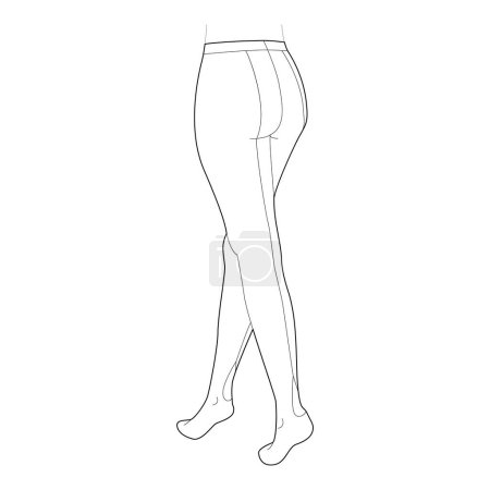 Seamed Stockings Pantyhose on legs. Fashion accessory clothing technical illustration stocking. Vector back 3-4 view for Men, women unisex style, flat template CAD mockup sketch on white background