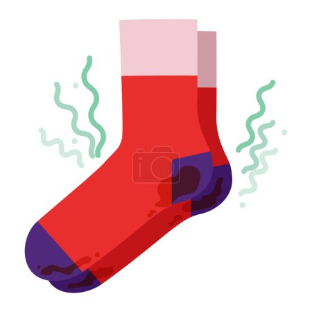Set of Unpleasant smell from dirty colourful sock, bad stinky Household laundry concept. Apparel Fashion accessory technical illustration. Vector flat sketch outline isolated side view for Men, women