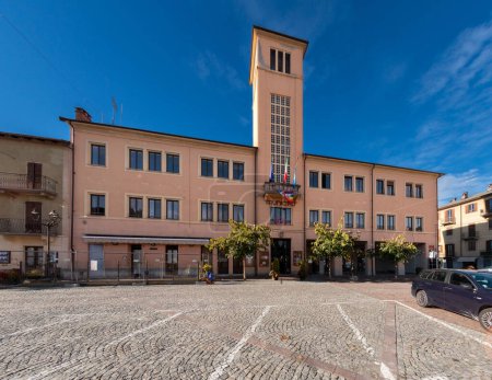 Photo for Boves, Cuneo, Italy - November 22, 2022: Town hall building with the tower in piazza Italia - Royalty Free Image