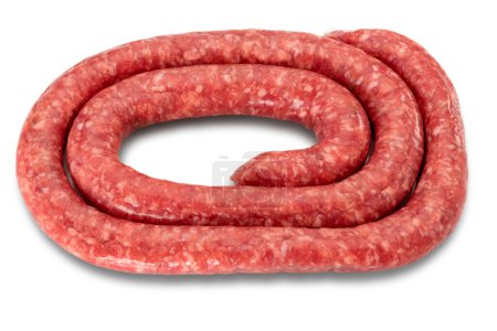 Photo for Rolled raw sausage isolated on white in top view with clipping path - Royalty Free Image