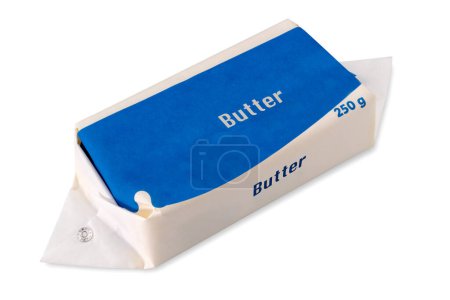 Photo for Butter in wax paper packaging isolated on white with clipping path included - Royalty Free Image