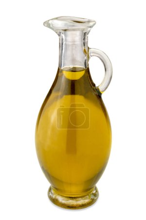 Téléchargez les photos : Extra virgin olive oil in Egyptian-style glass cruet, isolated on white with clipping path included - en image libre de droit