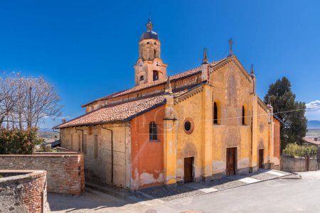 Photo for Costigliole Saluzzo, Cuneo, Italy - March 27, 2023: Parish Church of St Mary Magdalene (15th cent.) in Via Umberto I - Royalty Free Image