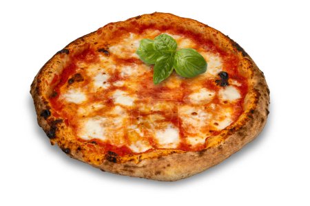 Pizza margherita from Naples with tomato sauce and with mozzarella and basil leaves isolated on white with clipping path included