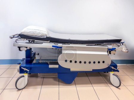 Stretcher bed in hospital corridor emergency department hallway