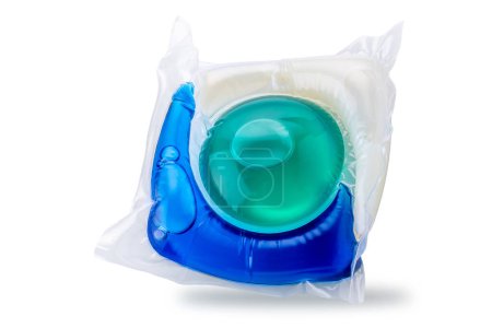 Washing gel capsule pod with laundry detergent isolated on white background with clipping path