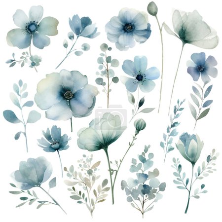 Foto de Acuarela Flor Clipart Set: Ilustraciones florales realistas para diseños nupciales simples y elegantes, Papel pintado, Saludos, Fondos de pantalla, Moda - Imagen libre de derechos
