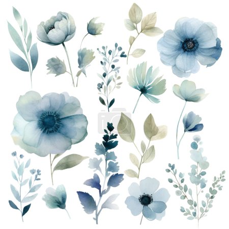 Foto de Acuarela Flor Clipart Set: Ilustraciones florales realistas para diseños nupciales simples y elegantes, Papel pintado, Saludos, Fondos de pantalla, Moda - Imagen libre de derechos
