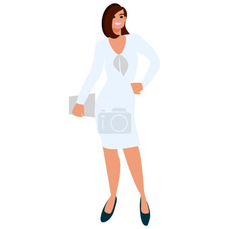Téléchargez les illustrations : Femme d'affaires posant. Caractère d'une personne qui réussit dans les vêtements de travail. Illustration vectorielle en style plat - en licence libre de droit