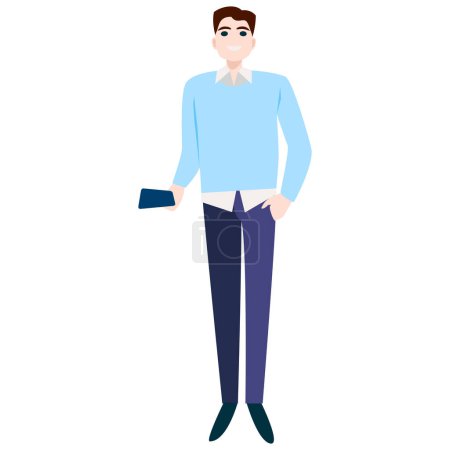 Ilustración de Hombre posando. Hombre joven de cuerpo entero con ropa casual. Ilustración vectorial en estilo plano - Imagen libre de derechos