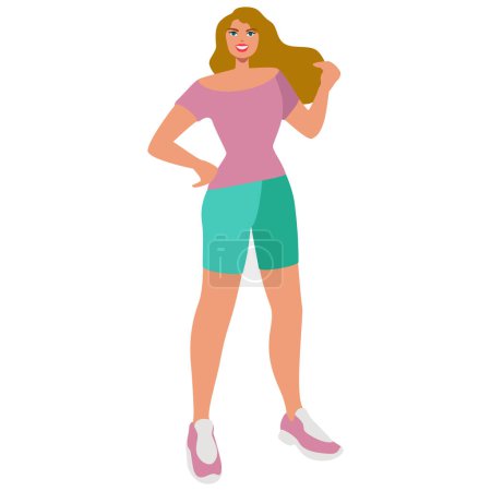 Ilustración de Mujer posando. Mujer joven de cuerpo entero con ropa casual. Ilustración vectorial en estilo plano - Imagen libre de derechos