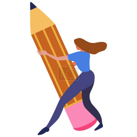 Illustration for Women With big Pencil Trends Analysis and Business Solution - Royalty Free Image