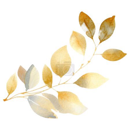 Foto de Acuarela pintada a mano Golden Leaves Print. Elementos decorativos florales aislados sobre fondo blanco - Imagen libre de derechos