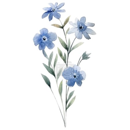 Foto de Ilustración flor acuarela Ilustración de una flor azul y verde - Imagen libre de derechos
