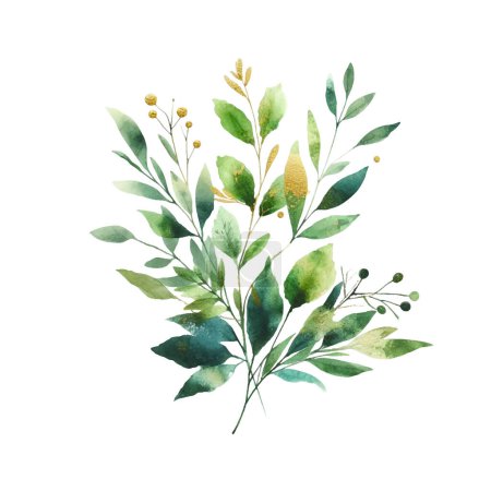 Watercolor bouquet of  leaves on white background. hand painted flowers, gold and jade flowers witn leaves. wedding invitation, card, greeting card or invitation. vector collection
