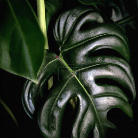 Photo for Philodendron is a large genus of flowering plants in the family Araceae, Anthurium, grown as ornamental and indoor plants. Rain forest. Green velvet, white vein, heart shape foliage, huge leaf. - Royalty Free Image