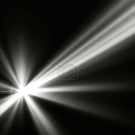 Photo for Ray light effects on black background for overlay design. Rays of light fall on empty space. Copy space. White gray beams - Royalty Free Image