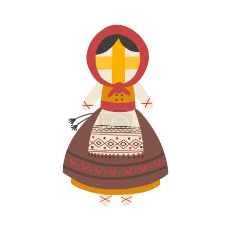 Téléchargez les illustrations : Doll motanka. Ancient national Ukrainian charm toy. Vector illustration in simple cartoon hand drawn style. Isolate on a white background - en licence libre de droit