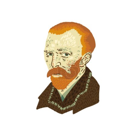 Vincent Van Gogh Porträt. Moderne Interpretation des Stils dieses großen Künstlers. Handgezeichnete Vektorillustration in Farbpalette. Isoliert auf weißem Hintergrund
