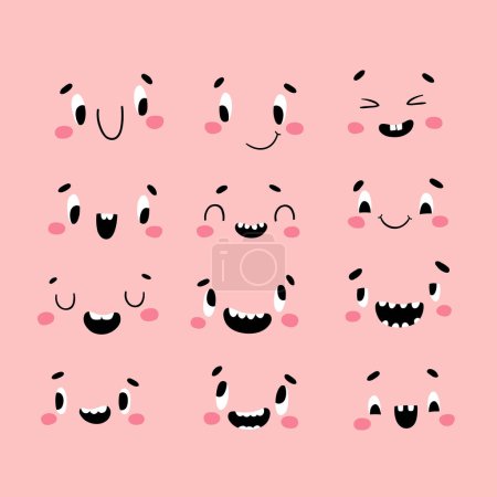 Illustration for Positive emotions. Vector cartoon faces for your design. Children stock illustration in simple hand-drawn style. - Royalty Free Image