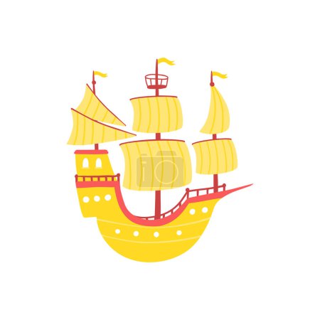 Téléchargez les illustrations : Cartoon Fairy Ship. Illustration vectorielle dans un style scandinave simple dessiné à la main. Une palette colorée limitée idéale pour imprimer le design bébé. - en licence libre de droit