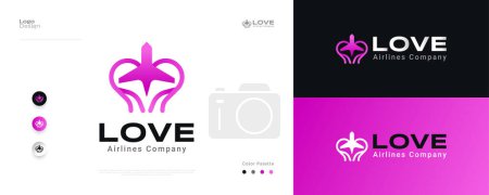 Illustration for Love Plane Logo Design in Pink Gradient Concept. Heart Airplane Logo or Icon, Suitable for Aviation, Airlines, Tourism or Travel Business Logo - Royalty Free Image