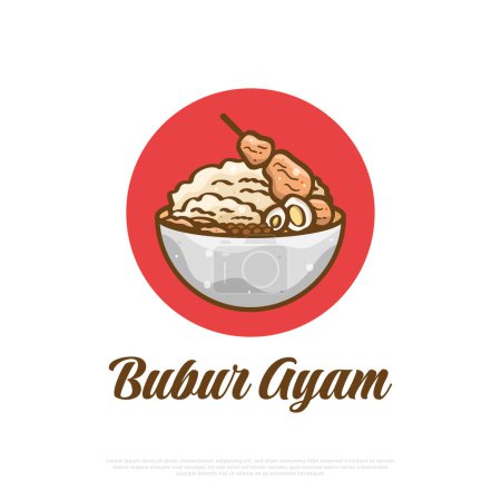 Illustration for Bubur Ayam or Rice Porridge with Shredded Chicken, Eggs, and Meatballs. Asian Food Illustration - Royalty Free Image