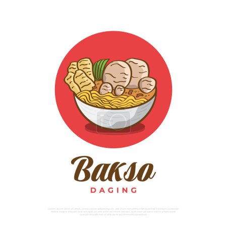 Illustration for Illustration of Hand Drawn Bakso or Meatballs, Served with Noodles and Crackers. Asian Cuisine Illustration - Royalty Free Image