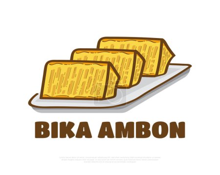 Téléchargez les illustrations : Illustration de la nourriture indonésienne nommée Bika Ambon. Snack indonésien dessiné à la main - en licence libre de droit