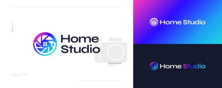 Illustration for House and Camera Lens Logo Design with Colorful Gradient Style. Suitable for Photography Studio, Cinema or Movie Company Logo - Royalty Free Image