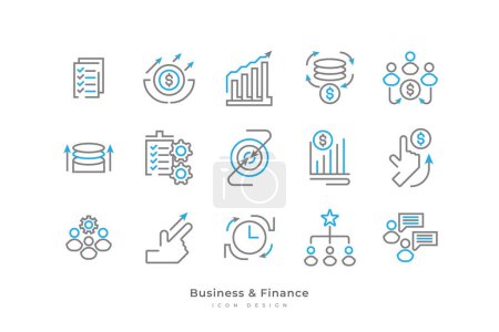 Ilustración de Conjunto de iconos de negocios y finanzas con estilo de línea simple. Contiene Personas Empresariales, Meta, Recursos Humanos, Comunicación, Estructura del Equipo y Más - Imagen libre de derechos