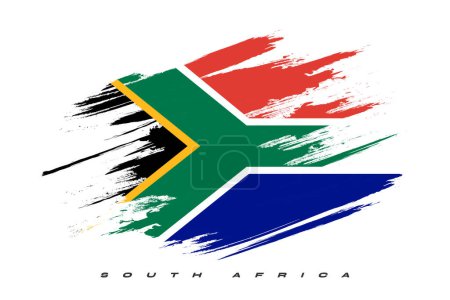 Bandera de Sudáfrica con estilo de pintura de pincel aislado sobre fondo blanco