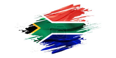 South Africa Flag with Brush Paint Style and Halftone Effect Isolated on White Background