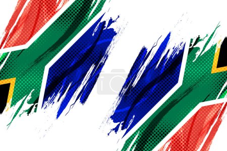 Bandera de Sudáfrica con estilo de pintura de pincel y efecto de medio tono. Fondo de Bandera de Sudáfrica con Concepto Grunge