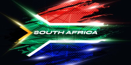 South Africa Flag with Brush Paint Style, Halftone and Glowing Light Effect. South Africa Flag Background with Grunge Concept