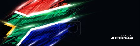 Téléchargez les illustrations : Drapeau de l'Afrique du Sud avec style de peinture de brosse, demi-teinte et effet de lumière incandescent. Afrique du Sud Fond du drapeau avec Grunge Concept - en licence libre de droit